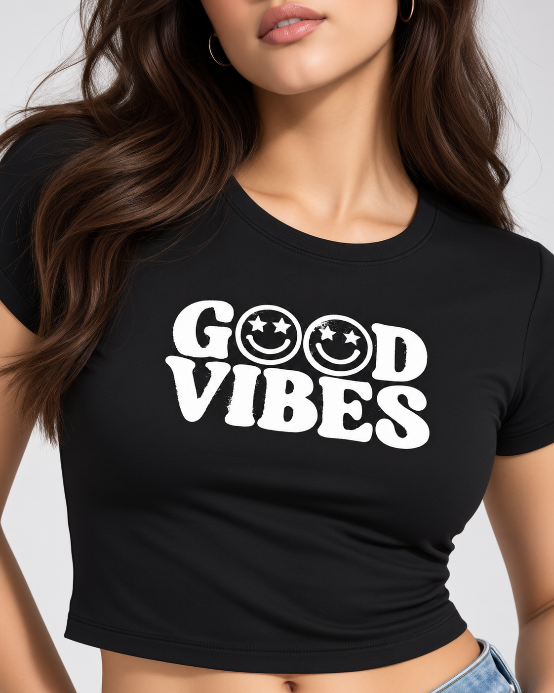 Good Vibes Women's Baby Tee | 240 GSM | Cropped Fit