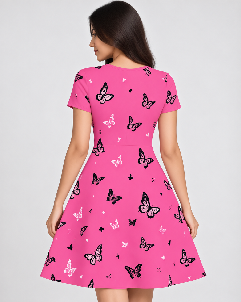 Butterfly Print A-Line Dress | Fit & Flare