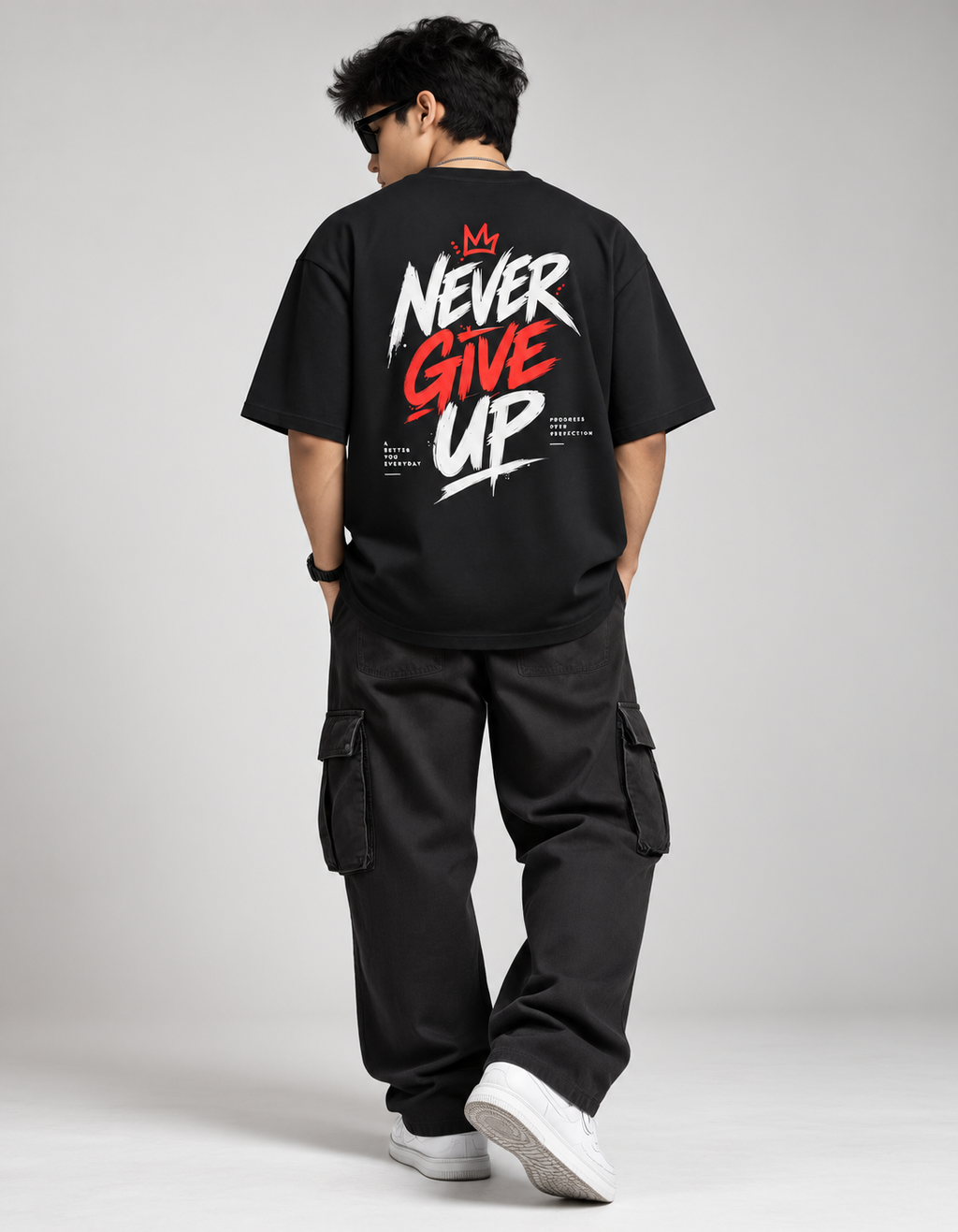 Never Give Up — Oversized Graphic T-Shirt