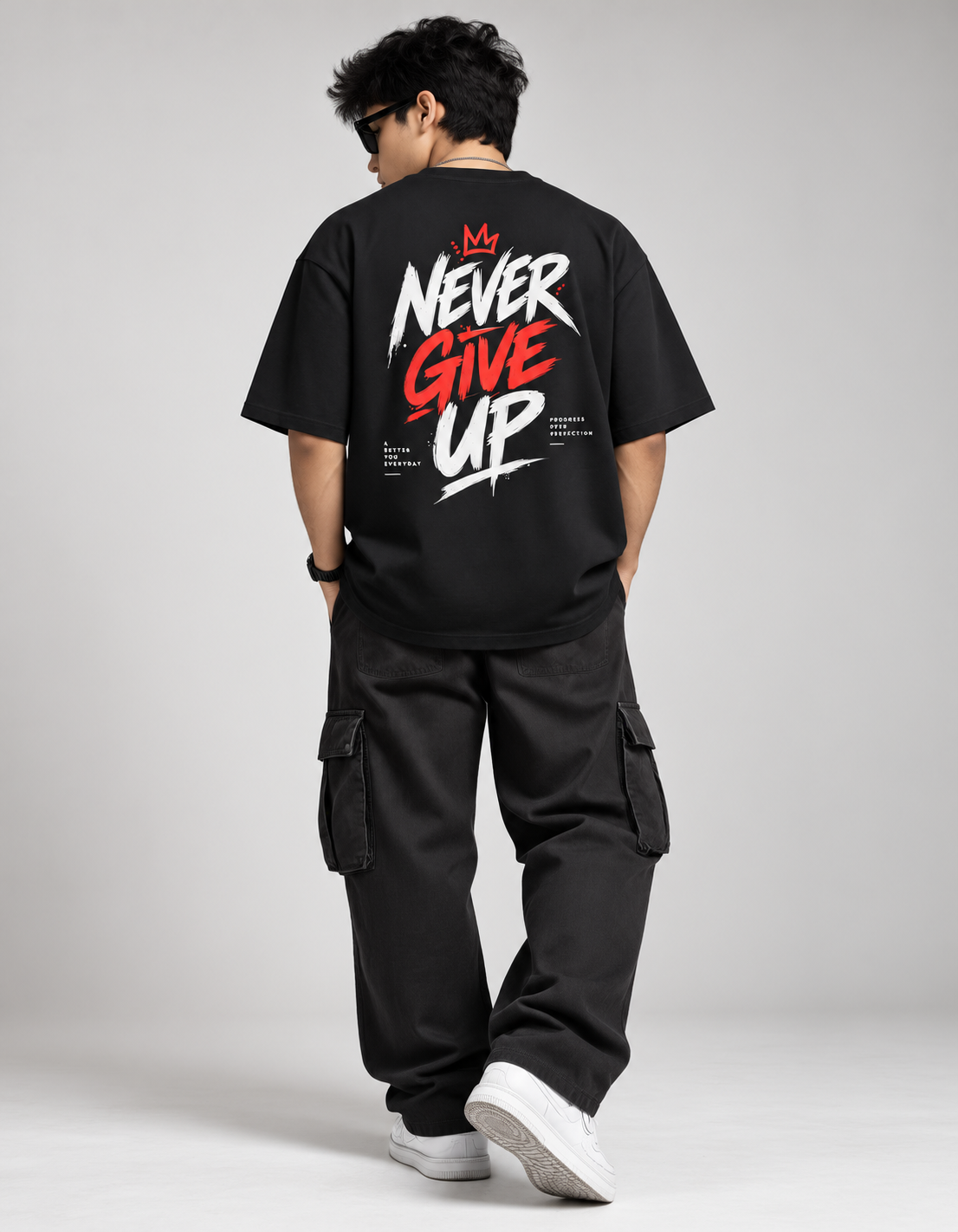Never Give Up — Oversized Graphic T-Shirt