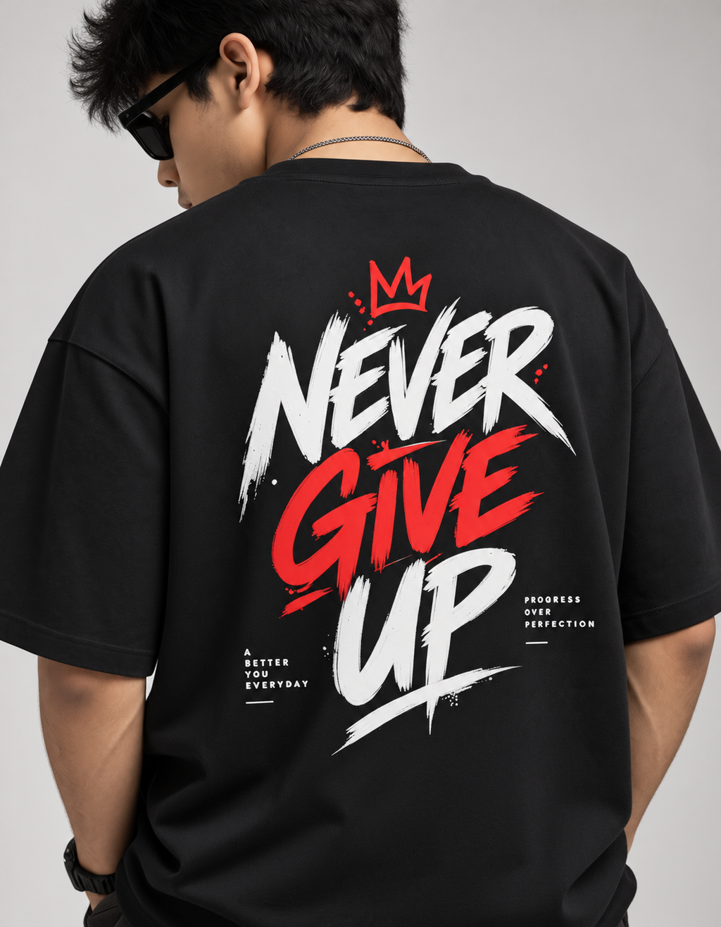 Never Give Up — Oversized Graphic T-Shirt