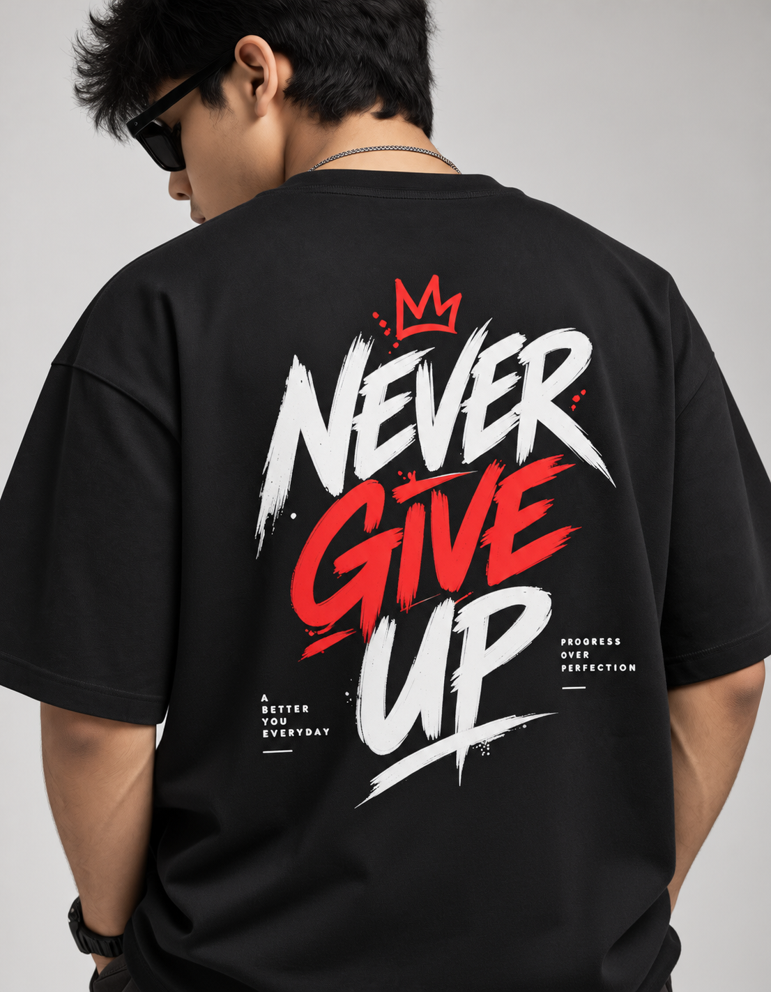 Never Give Up — Oversized Graphic T-Shirt
